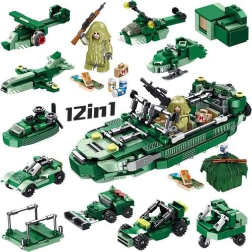 12in1 Assemble Military Series Pubg Lifeboat Building Blocks Educational Toys For Kids Bricks Children Gifts