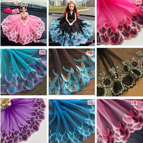 Lace Fabric Flower Embroidered Gauze Wedding Bridal Tube Trailing Dress Skirt For 21cm Dolls Clothing Sofa Sewing Accessories