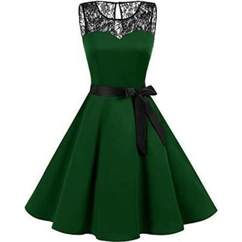 Summer Women Sleeveless Dress Simple Lace Patchwork Dresses Elegant Vintage Party Dress Casual Office Ladies Dresses