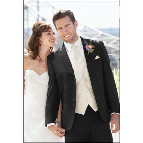 Hot Sales Black Business Men Suits With Ivory Vest, Bespoke Classic Black Wedding Suits For Men, Tailor Made Groom Tuxedos