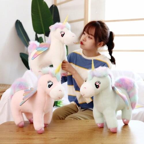 35cm Kawaii Wing Unicorns Plush toy Giant Unicorn Stuffed Animals Doll Fluffy Hair Fly Horse Toy for Child Xmas Gift