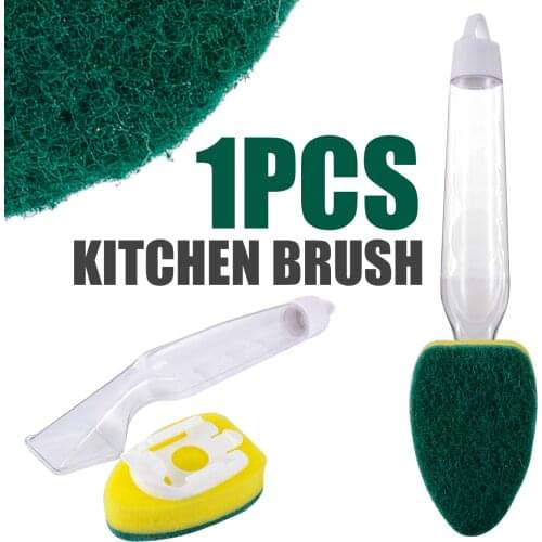 Refillable Bowls Cleaning Sponge Brush Dish Washing Tool Soap Dispenser Handle Scrubber For Kitchen Clean Tools