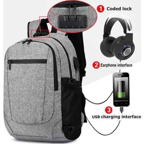 Men Bag Anti theft Backpack Male USB Earphone Business Laptop Backpack Men Mochila Fashion Travel Backpack Schoolbag Casual 2018
