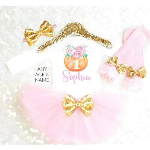 Custom Any Age ,Name Pumpkin 1st Birthday Outfit Girls Pumpkin First Birthday Outfit ,Birthday Outfit Set