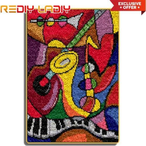 Latch Hook Rug Kits Abstract Music Crocheting Carpet Rug 100% Acrylic Yarn Cushion Mat DIY Carpet Rug Home Decor Art & Crafts