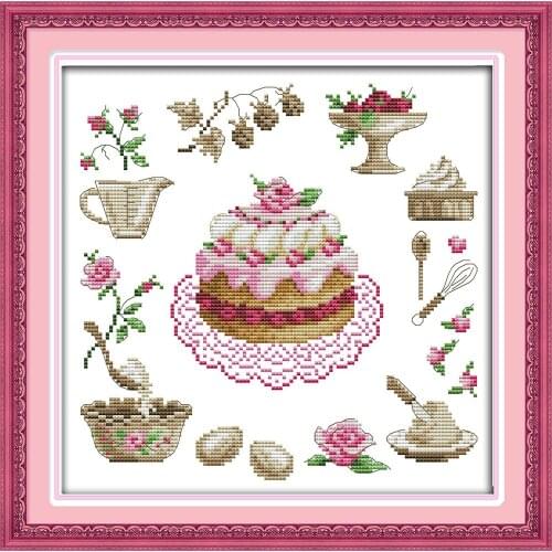 Birthday Cake cross stitch kit cartoon food aida 14ct 11ct count print canvas stitches embroidery DIY handmade needlework plus