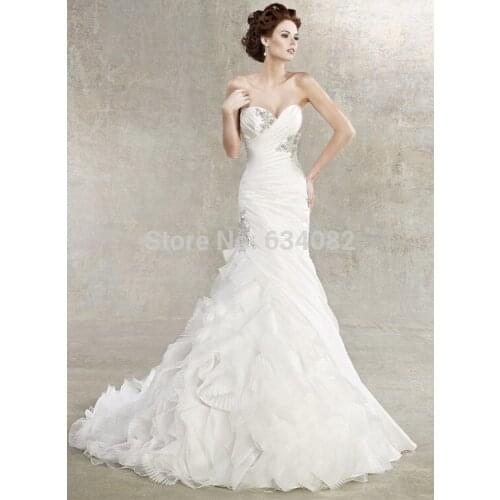 2018 new sweetheart handmade beading custom pleat small train organza ruffles mermaid bridal gown mother of the bride dresses