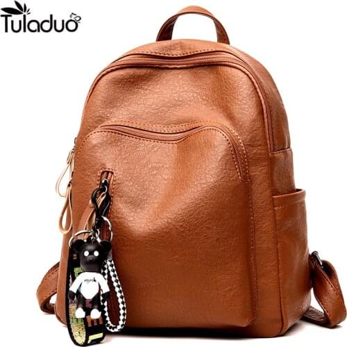New Women Leather Backpacks Students School bags for Girls Teenagers Travel Rucksack Shoulder Bag Laptop Bagpack Bear Brown Bag