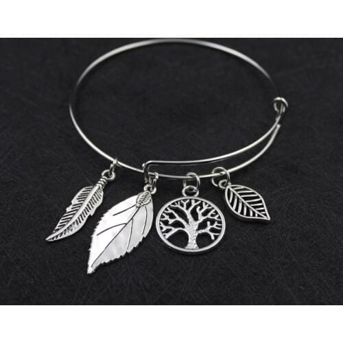 New Fashion womens bangles Life Tree and Leaves charms Bracelet Cuff Bangles Lovers' gift Friendship Jewelry AB1003