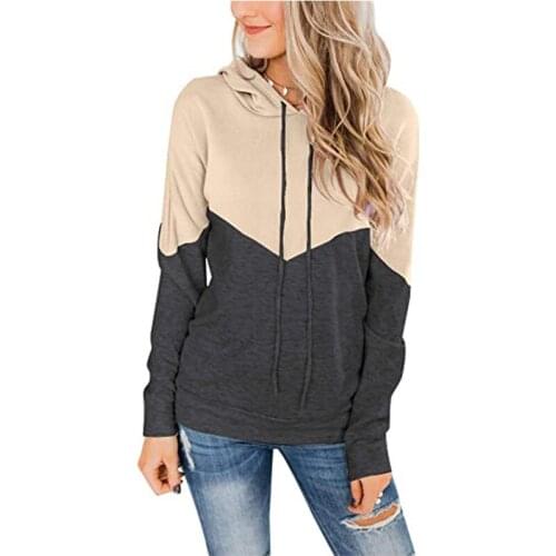 Drawstring 2021 Autumn Hot Sale Loose Hoodie Patchwork Solid Color Long Sleeve Sweatshirt Casual Cotton Women Mid-length Hoodies
