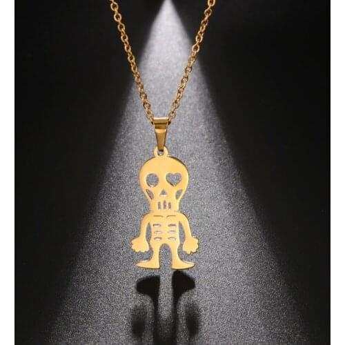 COOLTIME Stainless Steel Cute Skeleton Pendant Necklace for Women Hollow Skull Chain Necklace Jewelry Gifts Party Streetwear