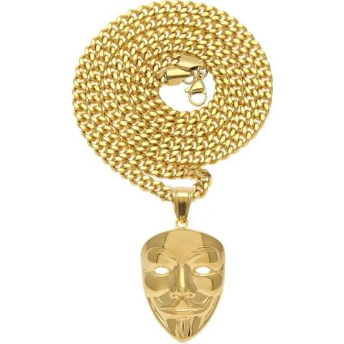 Hip Hop Rock V Word Vendetta Team Necklace Pendant Stainless Steel Gold Color Pendants Mask Men Necklaces Jewelry