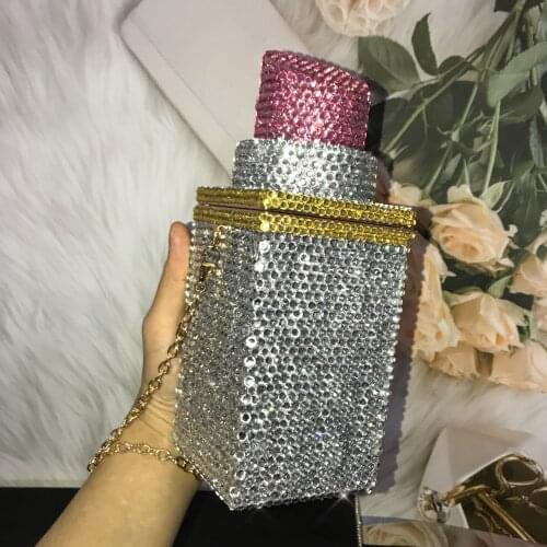 Luxury Handbags Lipstick Design All Rhinestone Women Evening Clutch Bags Pink Red Clutch Purse Designer Bags Crossbody White Bag