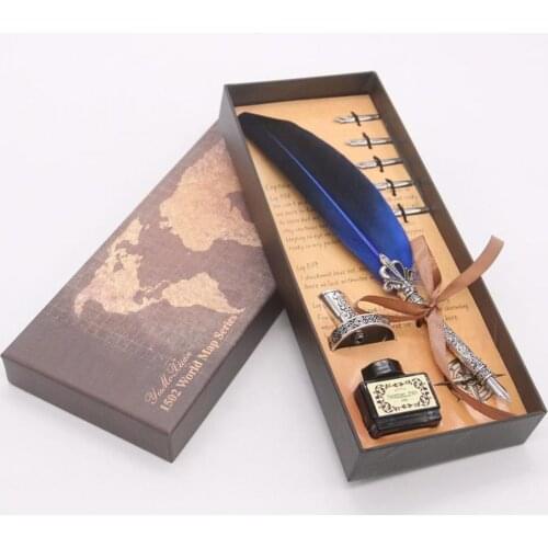 1set Retro Vintage Calligraphy Feather Dip Pen Writing Ink Set Stationery Quill Fountain Pens Vintage Pen Teachers Day Gift