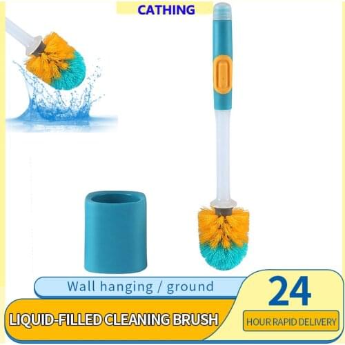 Long Handle Add Detergent Toilet Brush Quick Draining Clean Tool Wall-Mount Rubber Brush Floor-Standing Bathroom Accessories Set