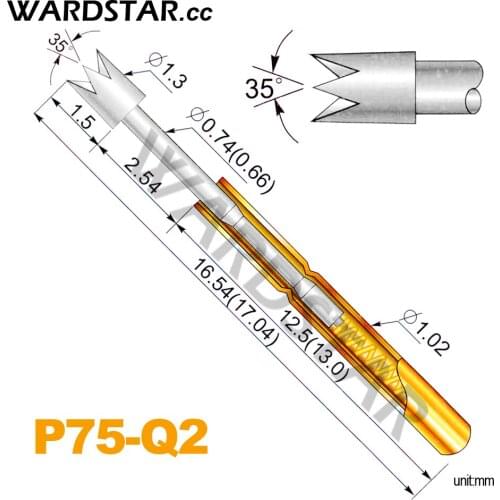 100pcs P75-Q2 Dia 1.3mm Spring Test Probes Pogo Pin Length 16.54mm (Stroke Spring Froce:180g) Wholesale