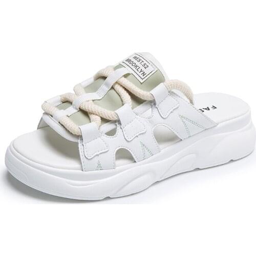 2020 Women Slippers Slip On Slides Fashion Brand Square Toe Flat Female Outdoor Casual Slippers Flip Flops