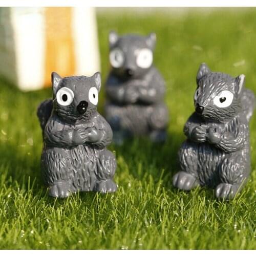 Grey Squirrel Figurine decoration fairy garden animal statue miniature Moss ornaments resin craft