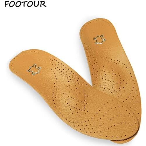 FOOTOUR Unisex Orthopedic Insoles for Flat Foot Arch Support Leather Shoe Pads orthopedic Silicone Insoles for Men and Women