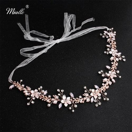 Miallo Newest Rose Gold Flowers Wedding Headpieces Handmade Bridal Hair Accessories Jewelry Crown Headband Brides Tiaras