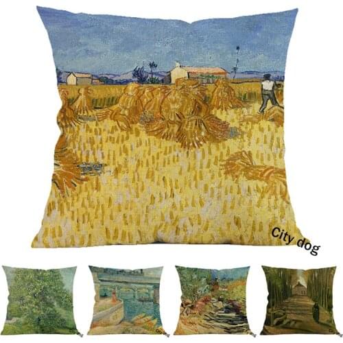 Corn Harvest in Provence Painting art Cotton and linen square 45*45cm pillow case Cushion cover Home sofa pillowcase Decor