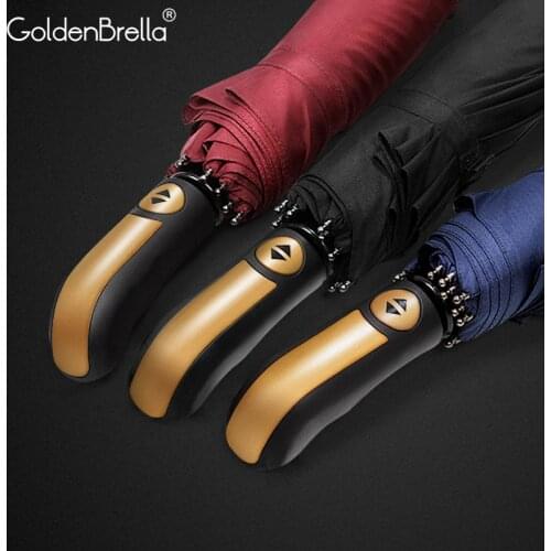 Wind Resistance Quality Umbrella For Men Golden Handle Automatic Folding Business Men Umbrella Rain Women Strong Large Umbrella