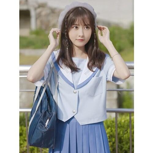 High quality sailor suit students school uniform for teens preppy style cos uniform JK fashion Japanese Seifuku bow skirt shirt