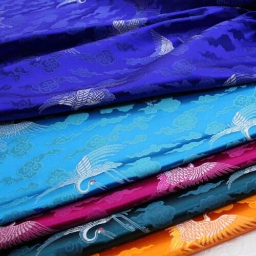 Width 29'' Chinese Style Jacquard Brocade Crane Fabric By The Half Yard For Cheongsam Tang Costume Childrens Wear Material