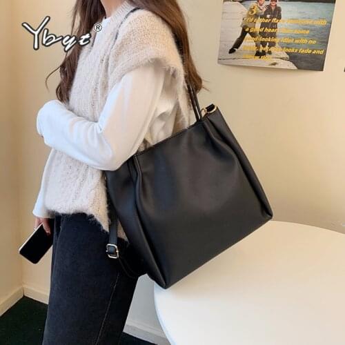 YBYT vintage casual large capacity tote bag women designer handbagds high quality PU leather female shoulder messenger bag