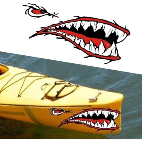 1Pair Kayak Canoe Stickers 3D Shark Teeth Mouth Funny Decal Car Sticker Dinghy Boat Waterproof Stickers Decoration h
