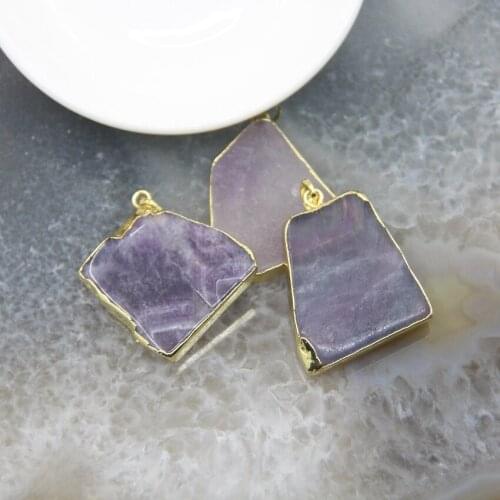 1pcs Natural Fluorite Amethysts Freedom Stone Slice Pendant,Purple Crystal Quartz Slab Necklace DIY Jewelry For Woman Gift Mak