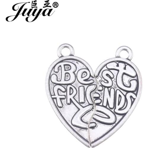 10pcs/lot Alloy Charms Best Friend Words Two Hearts Represent Friendship Pendant Bracelet Neckalce For DIY Jewelry Making Crafts