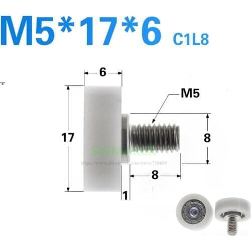 10pcs M5*17*6mm inner hexagon M5 outer thread, bearing pulley, POM Drawer guide wheel