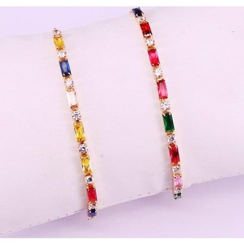 10Pcs New Colorful Cubic Zircon Chains, Rectangle Zirconia Bezel Chains Gold Color CZ Connectors Links Chain Bracelets