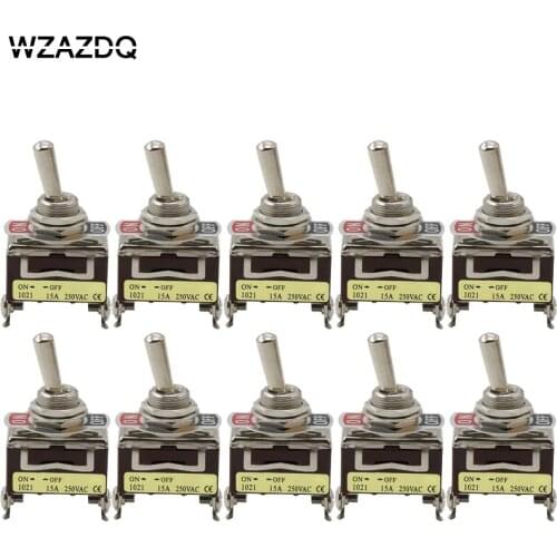 10pce high quality button switch 1021 wall rocker toggle switch two legs two gears silver contacts