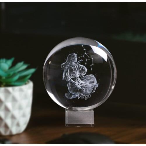 3D Crystal Zodiac Signs Ball Laser Engrave Constellations Glass Globe Home Decoration Birthday Zodiac Charms Glass Ball 8CM