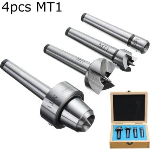 4pcs MT1 Wood Lathe Live Center And Drive Spur Cup MT1 Arbor with Wooden Case