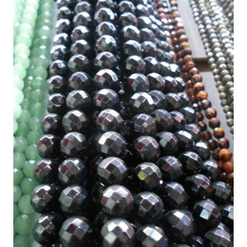4 6 8 10 12 14mm Faceted Black Round Beads 15"
