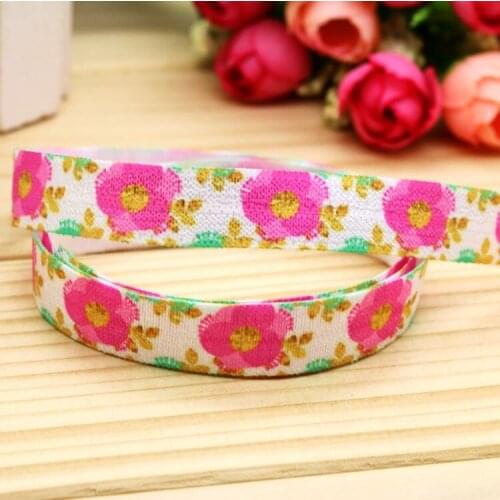 5/8'' Free shipping Fold Elastic flowers printed headband headwear hairband diy decoration wholesale OEM H5159