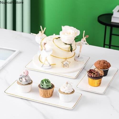 Household Ceramic White Dinner Plate Gold Edge Sushi Display Plate Light Luxury Nordic Tableware Service Plate Kitchen Supplies