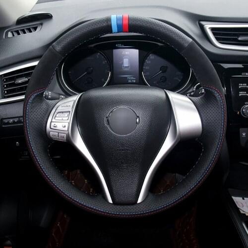 Black Genuine Leather Black Suede Car Steering Wheel Cover for Nissan Teana Altima 2013-2016 X-Trail QASHQAI Rogue 2014 2015