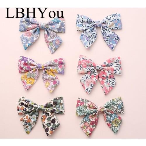 8.5*6.5 cm Children Kids Hair Accessories Fashion Flowers Prints Cotton Fabric Bows Hair Clips Baby Girls Spring Hairpins 6PCS