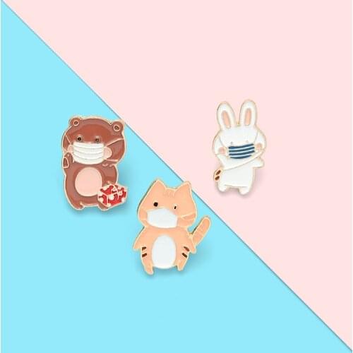 Cartoon Cute Sweet Animal Enamel Brooch Bunny Bear Cat Alloy Pin Badge Clothes Bag Fashion Accessories Woman Jewelry Gift