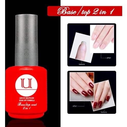 15ml Top and Base Coat Gel 2 in 1 Semi-permanent Varnish Hybrid Nail Art Multifunction Base for Gel Nail Polish UV Tops Gellac