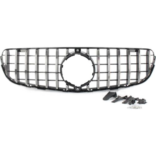 Silver Car Front Bumper Mesh Grille Radiator Grill w/ Camera ABS For Mercedes Benz W253 GLC Class GLC250 GLC300 2015 2016