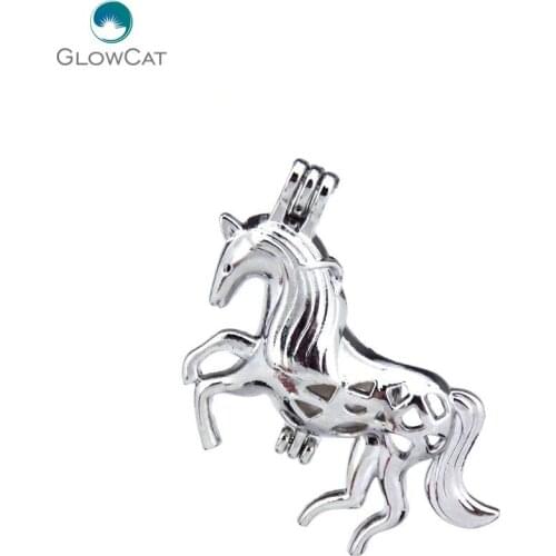 K179 5X/lot Silver Alloy Unicorn Oysters Pearl Stone Animal Cage Pendant Fairytale Party Essential Oil Diffuser Locket