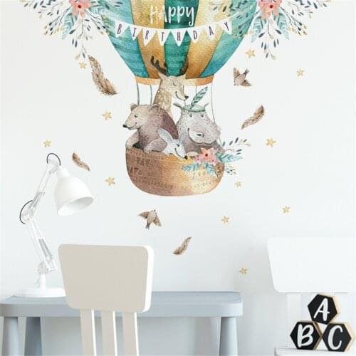 Happy Birthday Creative Cartoon Hot Air Balloon Animal Wall Sticker Self-adhesive Paper House Simple Decoration Wall Sticker