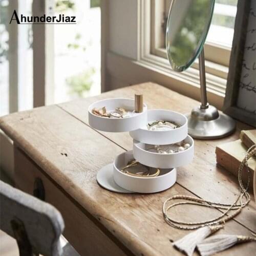 Nordic Creativity Round Jewelry Storage Box Fashion 4-Layer Rotatable Jewelry Accessory Storage Tray Home Decor Gift for Women