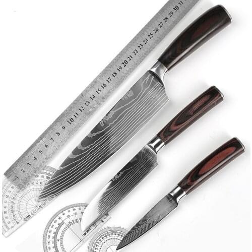 Kitchen Knives 1-9pcs 7CR17 High Carbon Stainless Steel Damascus Drawing Gyuto Cleaver Set Slicer Santoku Knife Chef Knife