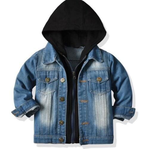 2021 Korean Children Clothing Girls Boys Jacket Fashion Hooded Denim Jacket Black Long Sleeve Tunic Casual Tops Outerwear Coats